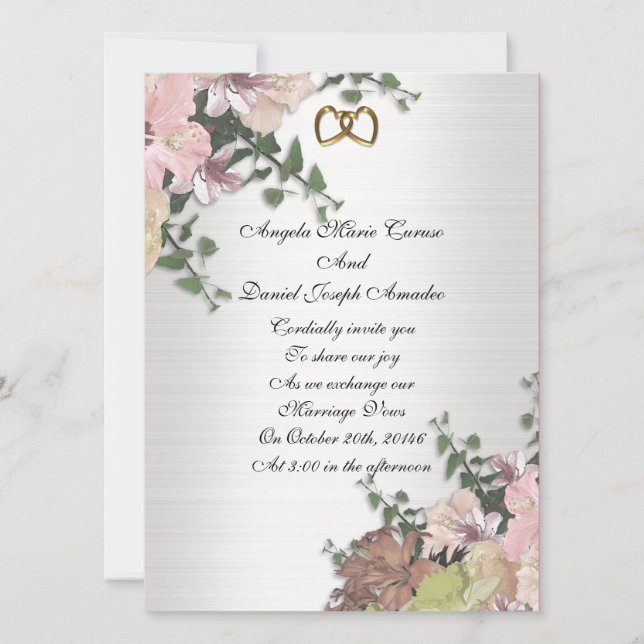 Convite Invitação de Casamento Flores de Aquarela (Frente)