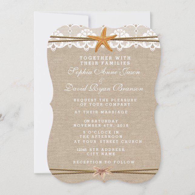 Convite Invitação de Casamento Rústico Praia (Frente)