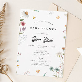 Convite Invitación a Baby Shower con flores silvestres