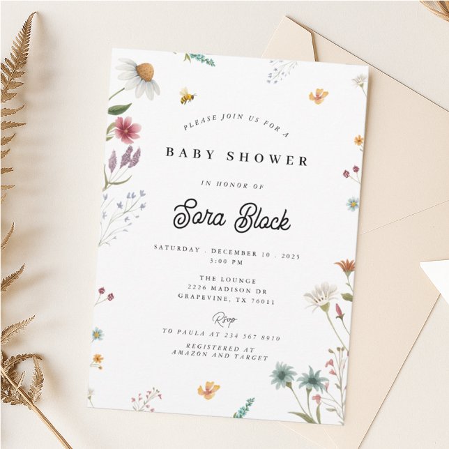 Convite Invitación a Baby Shower con flores silvestres (Criador carregado)