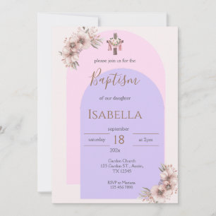 Convite Invitación al bautismo rosado
