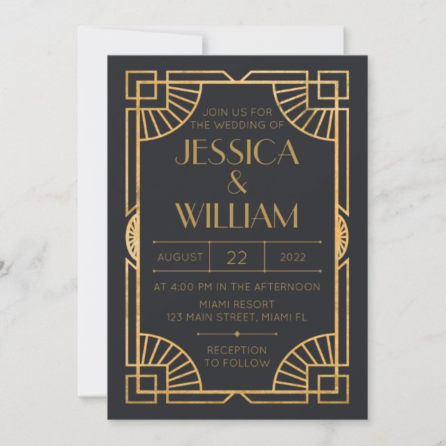 Convite Invitación Art Deco Wedding Invitation (Frente)