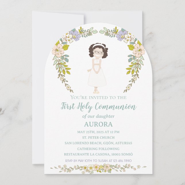 Convite Invitación AURORA Primera Comunión (Frente)