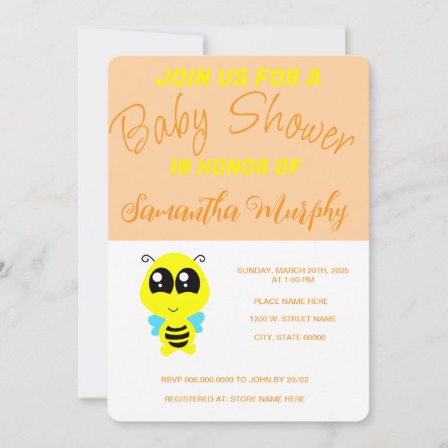 Convite Invitación Baby Bee | Baby Shower Invitation (Frente)