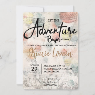 CONVITE INVITACIÓN BABY SHOWER QUE EMPIECE LA AVENTURA