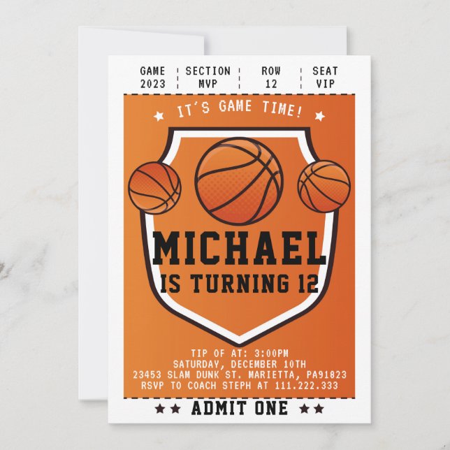 Convite Invitación Basketball Invitation for Birthday Part (Frente)