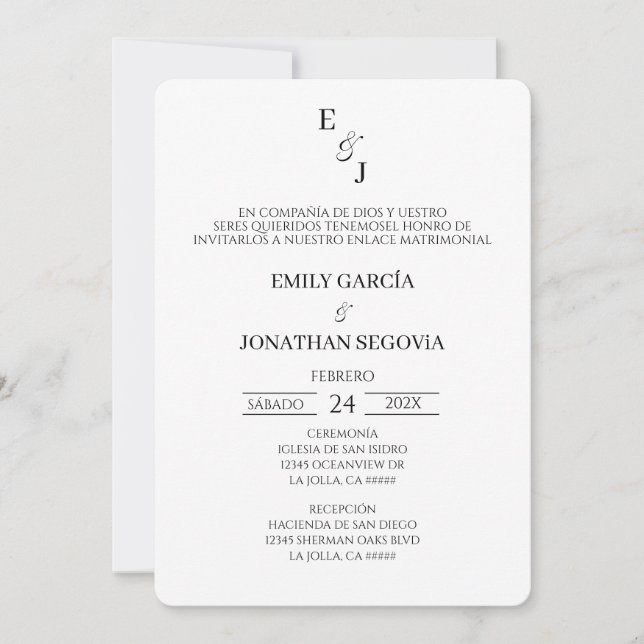 Convite invitación blanco y negro minimalista (Frente)