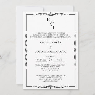 Convite invitación blanco y negro minimalista
