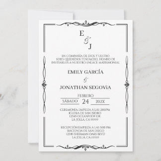 Convite invitación blanco y negro minimalista