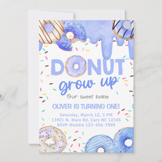 Convite Invitación Blue donuts donut grow up boy invitatio (Frente)