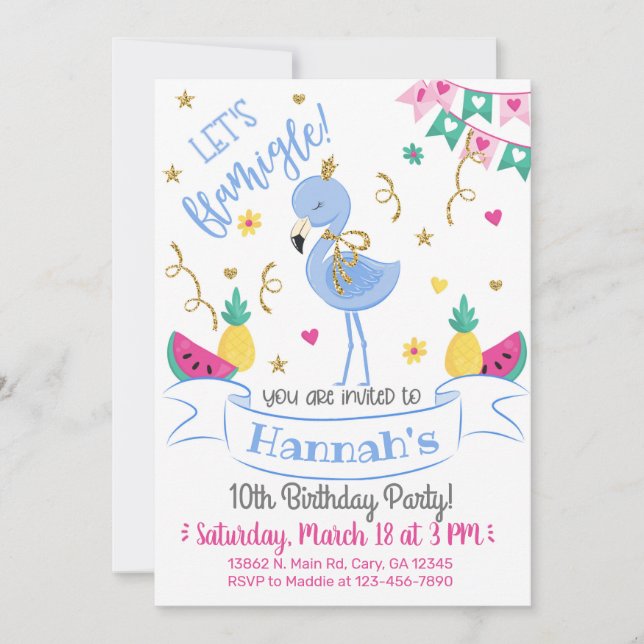Convite Invitación Blue flamingo, let's flamingle birthday (Frente)