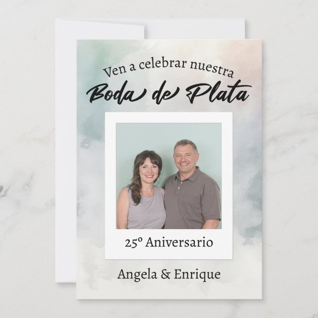 Convite Invitación Boda Plata 25 Años Foto para Personific (Frente)