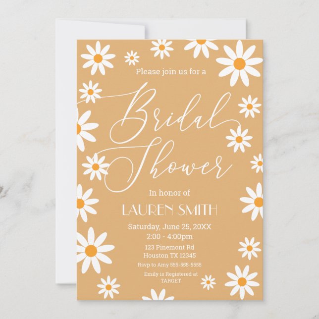 Convite Invitación Boho Daisies Bridal Shower party (Frente)