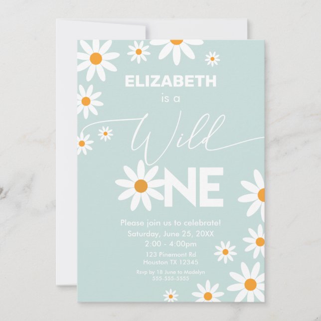 Convite Invitación Boho Daisies Wild One Birthday Party in (Frente)