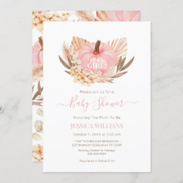 Convite Invitación Boho Pampas Pumpkin pink baby shower