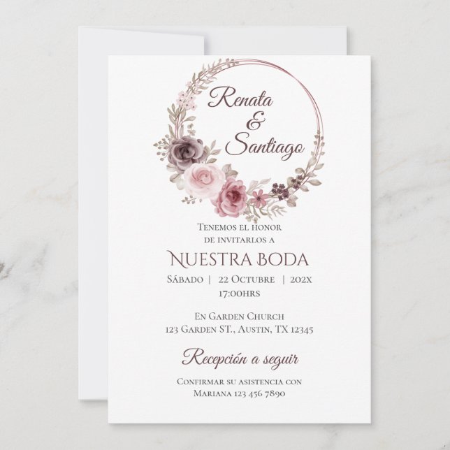 Convite Invitación Boho Spanish Wedding Invitation (Frente)