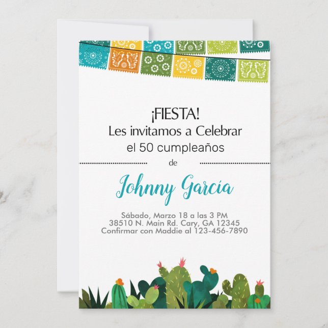 Convite Invitación cactus bunting fiesta para homens, homb (Frente)
