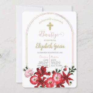 Convite Invitación con flor roja para bautismo