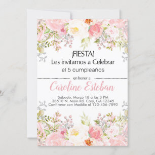 Convite Invitación cor-de-rosa pincelada, floral, garota n
