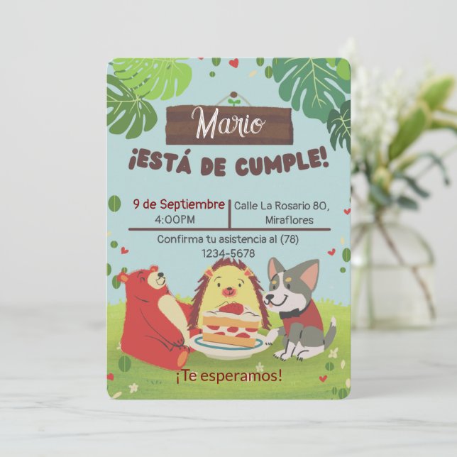 Convite Invitación Cumpleaños Infantil para niño- Fiesta (Em pé/Frente)