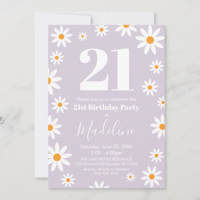 Convite Invitación Daisies lilac Birthday Party Invitation (Frente)