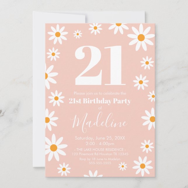 Convite Invitación Daisies pink Birthday Party Invitation  (Frente)
