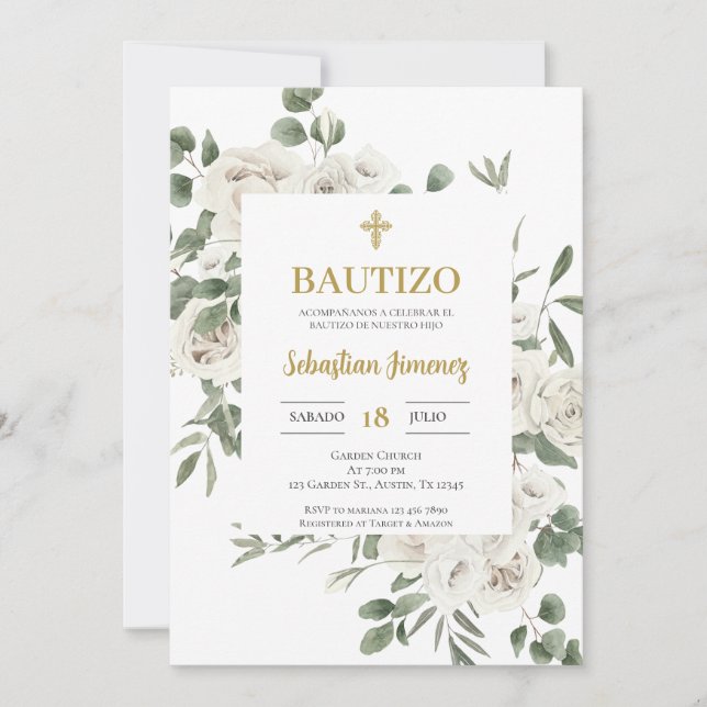 Convite Invitación de bautismo en español (Frente)