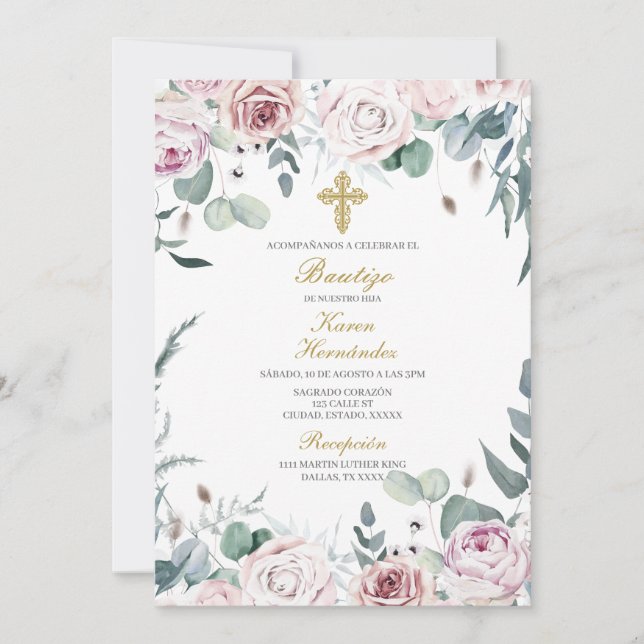 Convite Invitación de bautismo para niña (Frente)