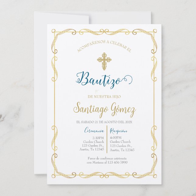 Convite Invitación de bautismo para niño (Frente)