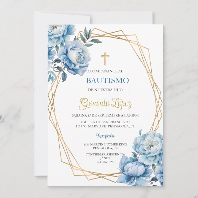 Convite Invitación de bautismo para niño (Frente)
