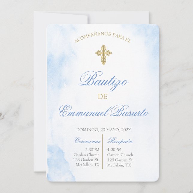 Convite Invitación de bautismo para niño (Frente)