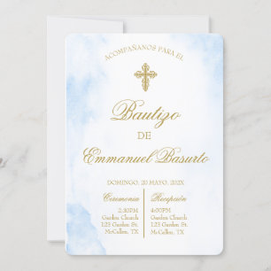 Convite Invitación de bautismo para niño letra color oro