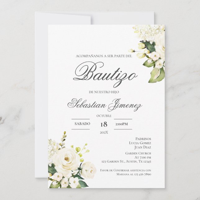 Convite Invitación de bautizo en español (Frente)