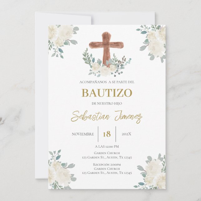 Convite Invitación de bautizo en español (Frente)