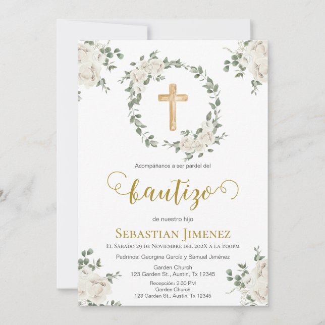 Convite Invitación de bautizo en español (Frente)