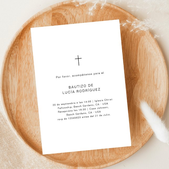 Convite invitación de bautizo sencilla en blanco y negro (Criador carregado)