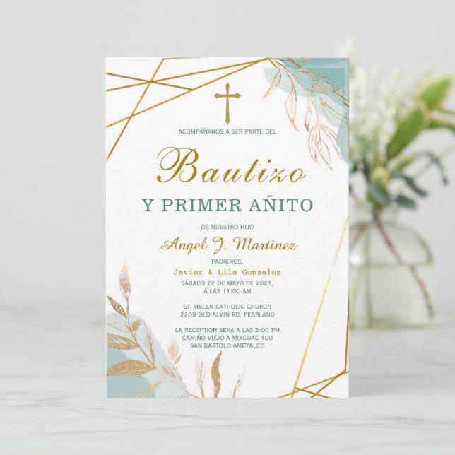 Convite Invitación de Bautizo Y Primer Añito (Em pé/Frente)