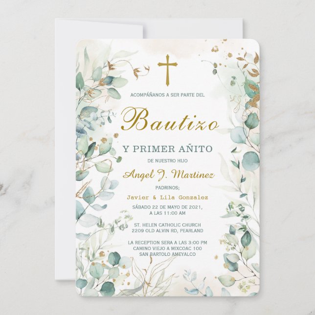 Convite Invitación de Bautizo Y Primer Añito (Frente)