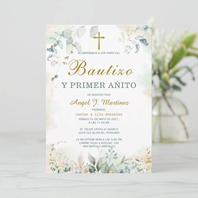 Convite Invitación de Bautizo Y Primer Añito (Em pé/Frente)