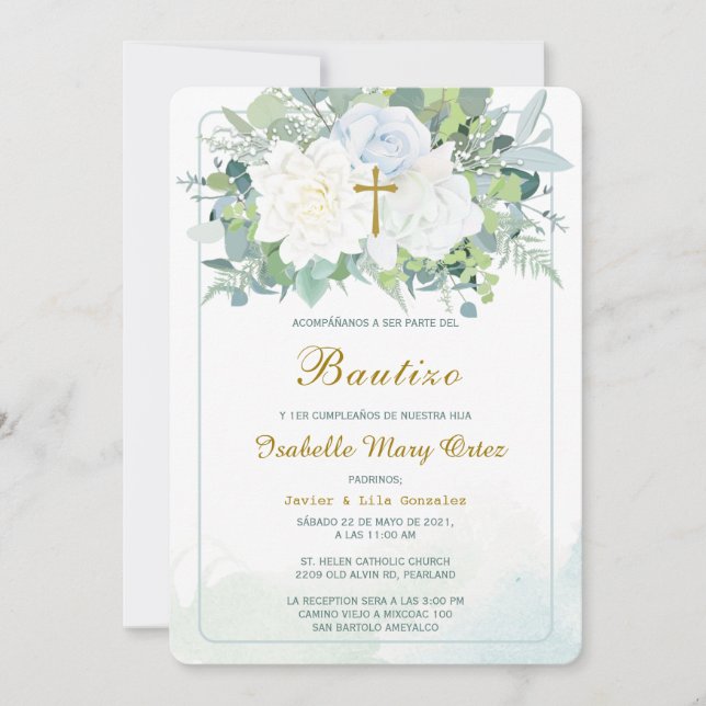 Convite Invitación de Bautizo Y Primer Añito (Frente)