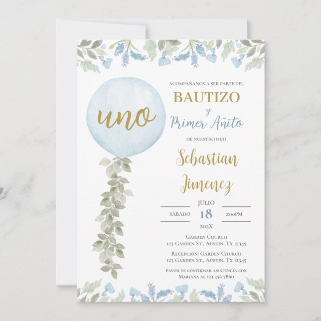Convite Invitación de Bautizo y primer año en español (Frente)