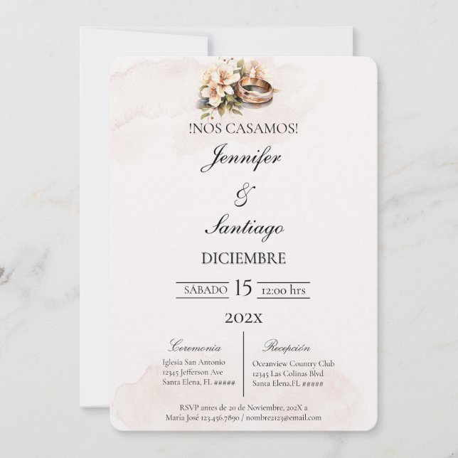 Convite Invitación de boda beige con anillo (Frente)