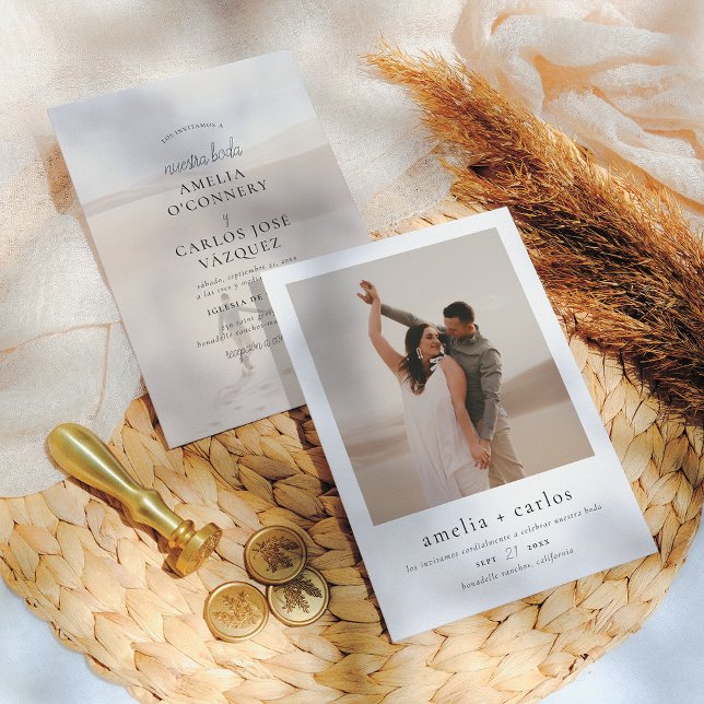 Convite Invitación de Boda Boho y Elegante con 2 Fotos (Criador carregado)