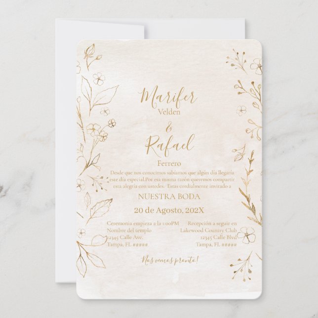 Convite Invitación de boda con con rosas (Frente)