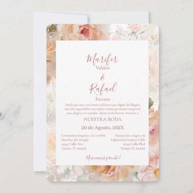 Convite Invitación de boda con con rosas (Frente)
