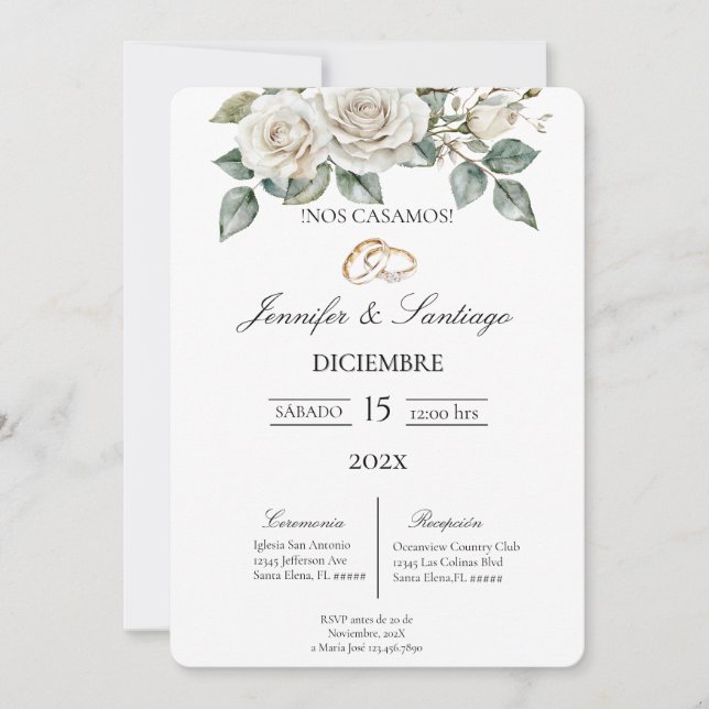Convite Invitación de boda con flor blanca (Frente)