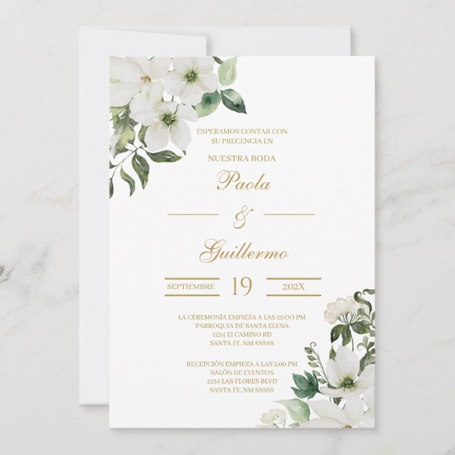 Convite Invitación de boda con flor blanca (Frente)