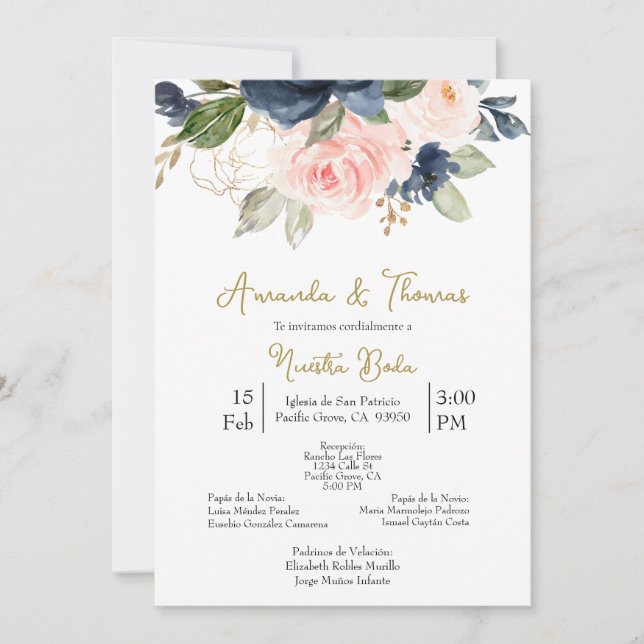 Convite Invitación de boda con flores de primavera (Frente)