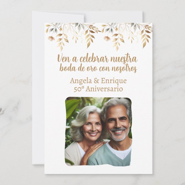 Convite Invitación de boda de oro de 50 años con foto (Frente)