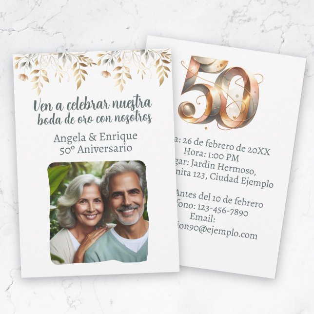 Convite Invitación de boda de oro de 50 años con foto (Invitación de boda de oro de 50 años con foto invitation)